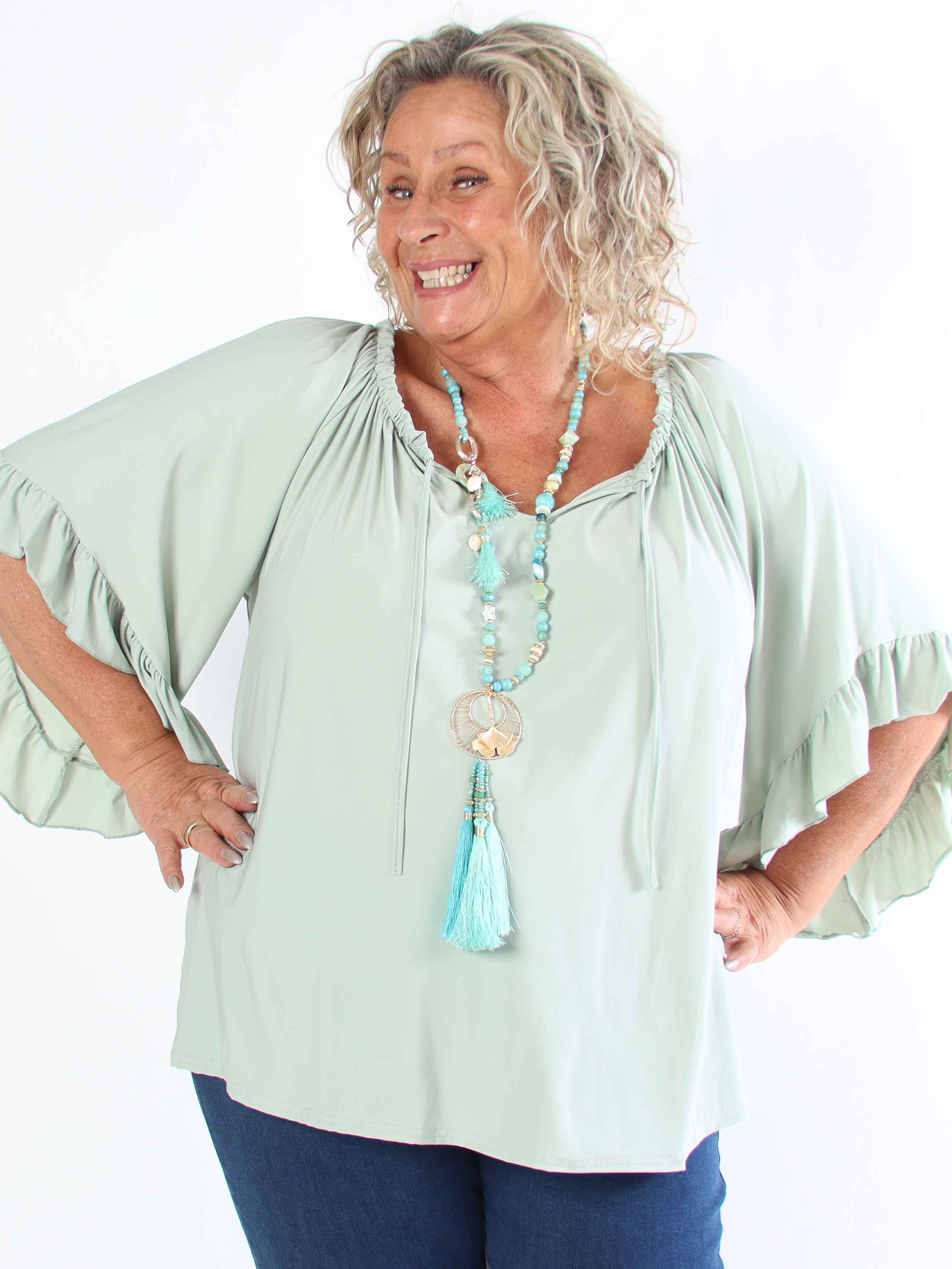 Anneli - Söt elastisk plus size tunika med volangärmar